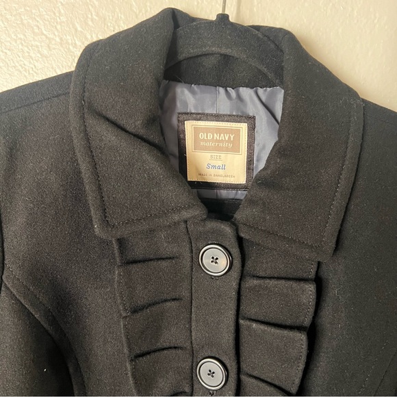 Old Navy Maternity Black Peacoat with Ruffles Small - Picture 2 of 3